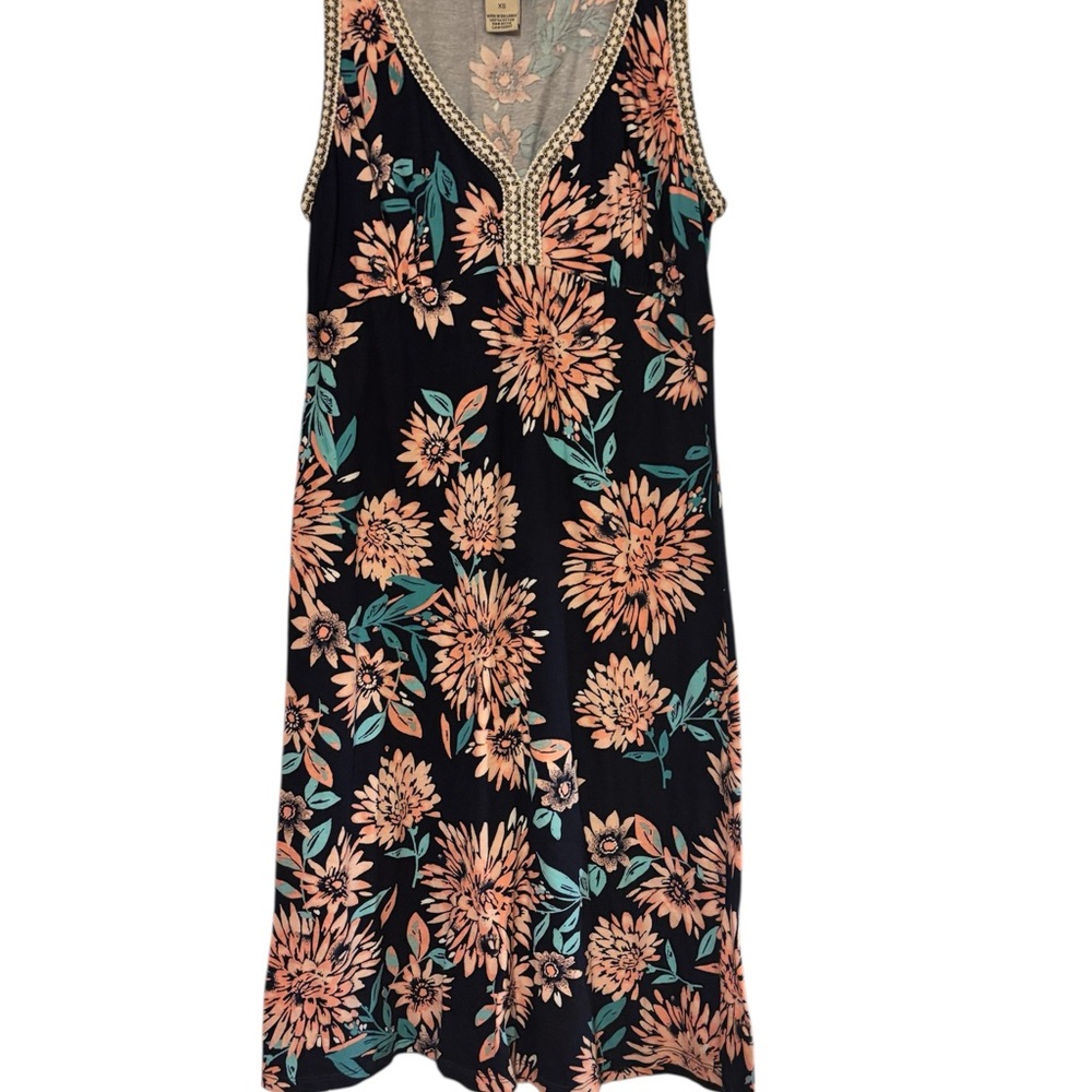 Lucky Brand Floral Sleeveless Dress with Beaded Neckline Size XS